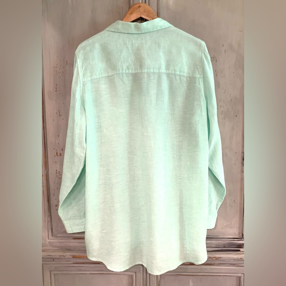 Sigrid Olsen Lt. Mint Green Linen Top Sz XL - Picture 2 of 9